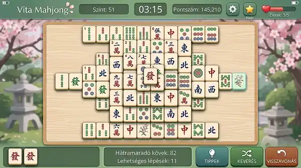 Vita Mahjong játékképernyő részlete